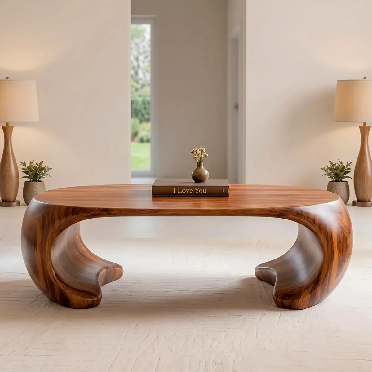 Sculptural Organic Coffee Table with Curved Solid Base | Modern Living Room Center Table TT006-7QSY9AG