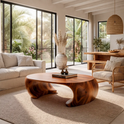 Sculptural Organic Coffee Table with Curved Solid Base | Modern Living Room Center Table TT006-7QSY9AG