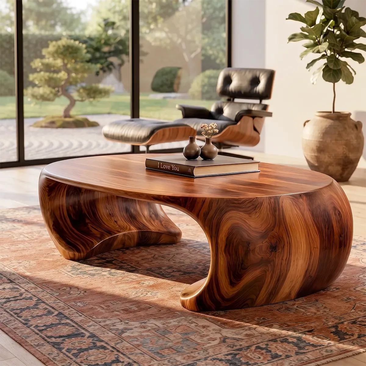 Sculptural Organic Coffee Table with Curved Solid Base | Modern Living Room Center Table TT006-7QSY9AG