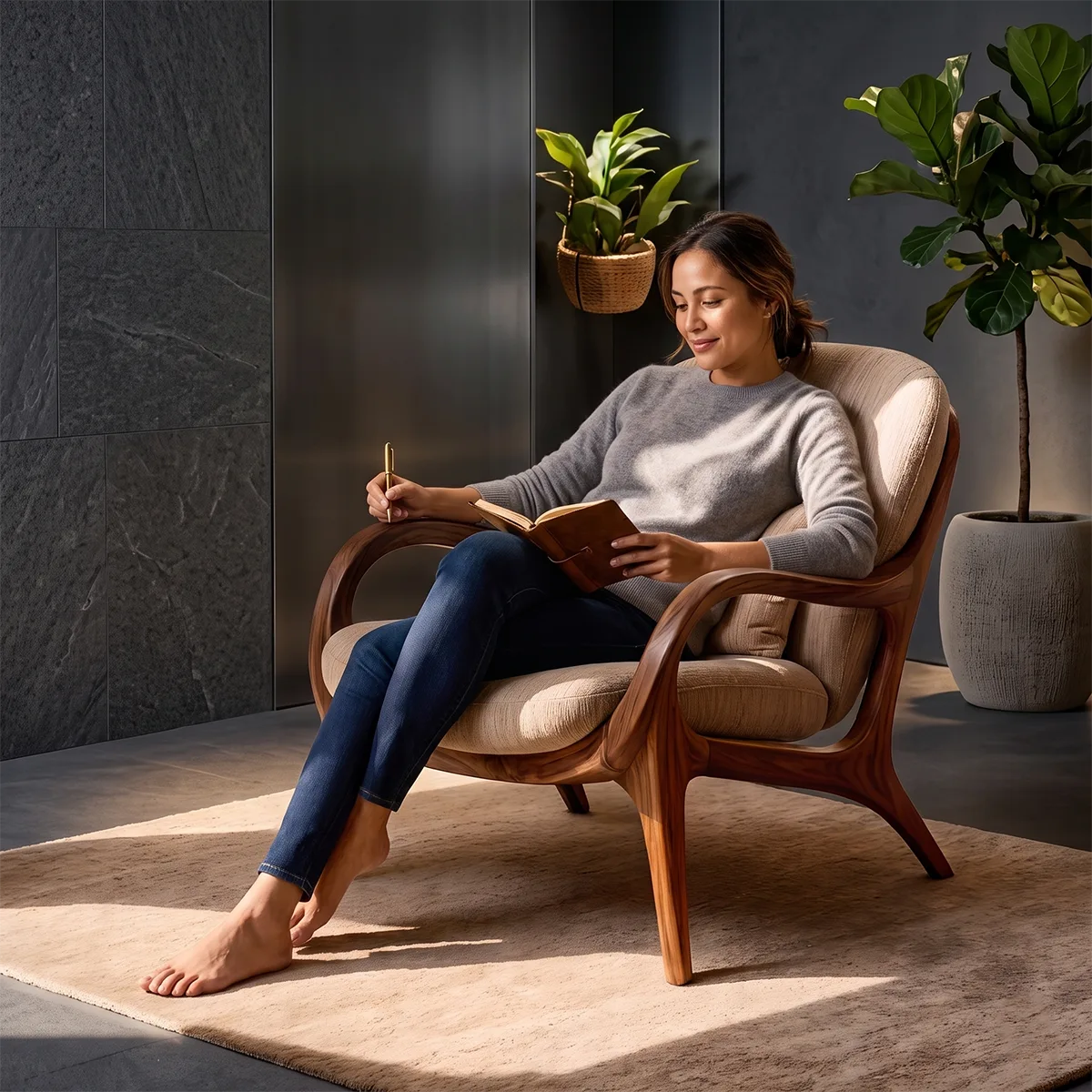 Solid Wood Lounge Chair | Sculptural Wooden Accent Chair for Modern Living Room TT006-1775