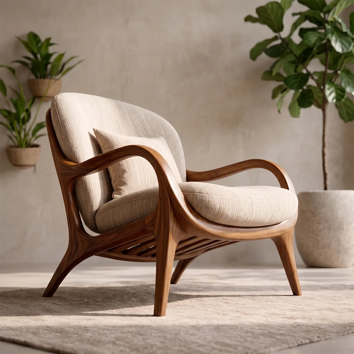 Solid Wood Lounge Chair | Sculptural Wooden Accent Chair for Modern Living Room TT006-1775
