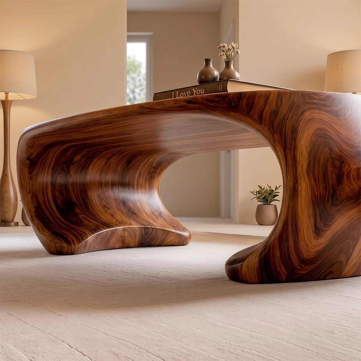 Sculptural Organic Coffee Table with Curved Solid Base | Modern Living Room Center Table TT006-7QSY9AG