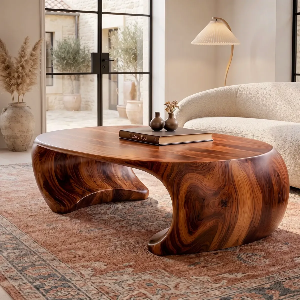 Sculptural Organic Coffee Table with Curved Solid Base | Modern Living Room Center Table TT006-7QSY9AG