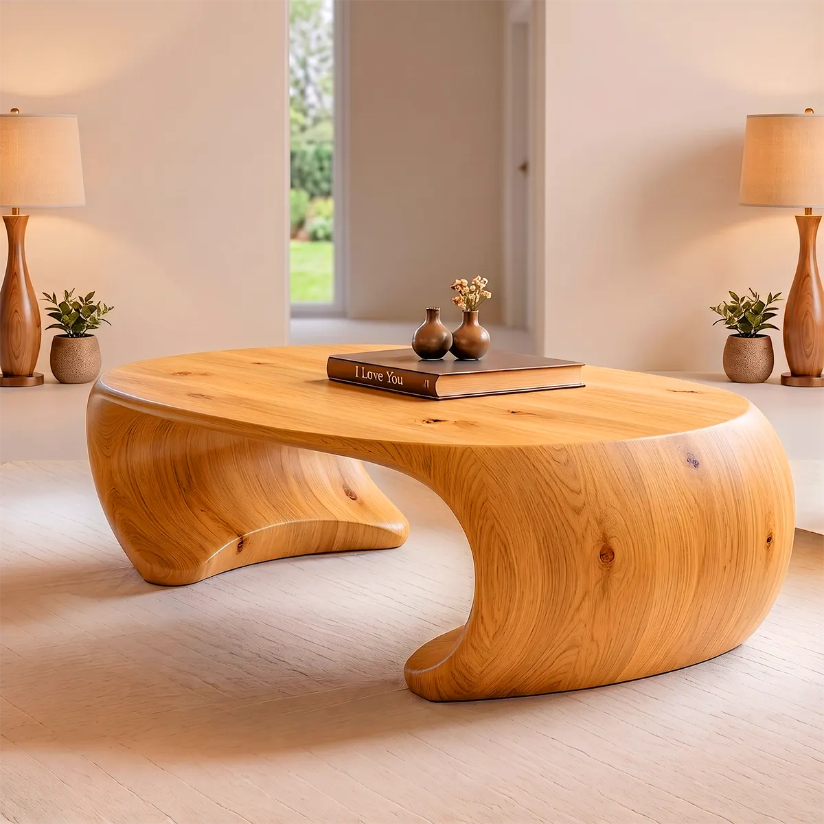 Sculptural Organic Coffee Table with Curved Solid Base | Modern Living Room Center Table TT006-7QSY9AG