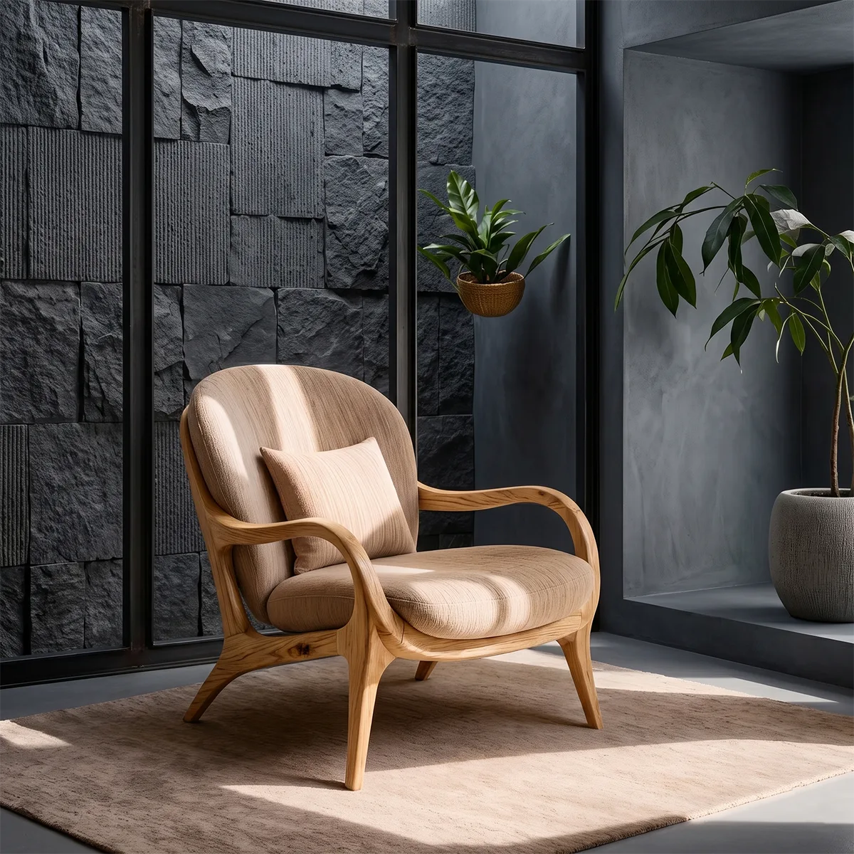 Solid Wood Lounge Chair | Sculptural Wooden Accent Chair for Modern Living Room TT006-1775