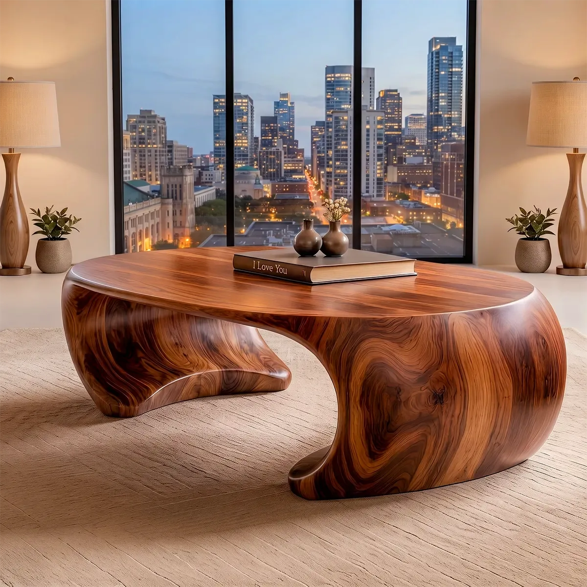 Sculptural Organic Coffee Table with Curved Solid Base | Modern Living Room Center Table TT006-7QSY9AG