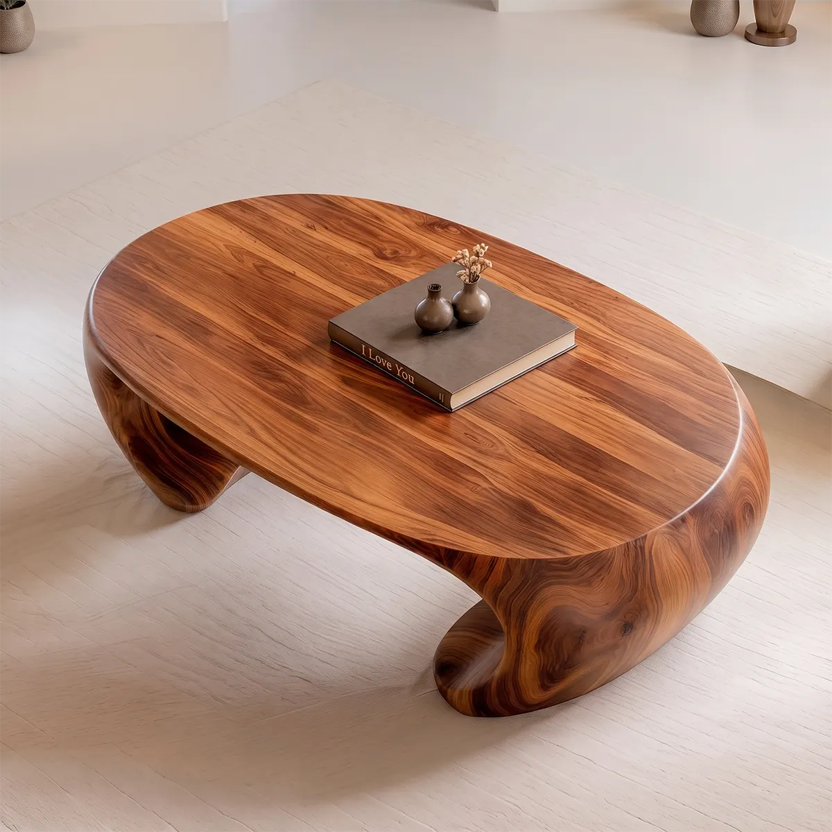 Sculptural Organic Coffee Table with Curved Solid Base | Modern Living Room Center Table TT006-7QSY9AG