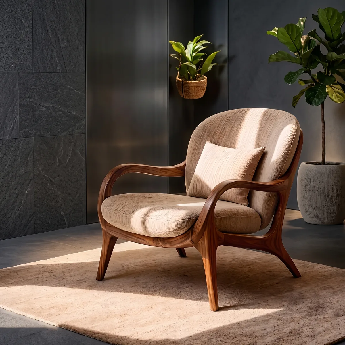 Solid Wood Lounge Chair | Sculptural Wooden Accent Chair for Modern Living Room TT006-1775