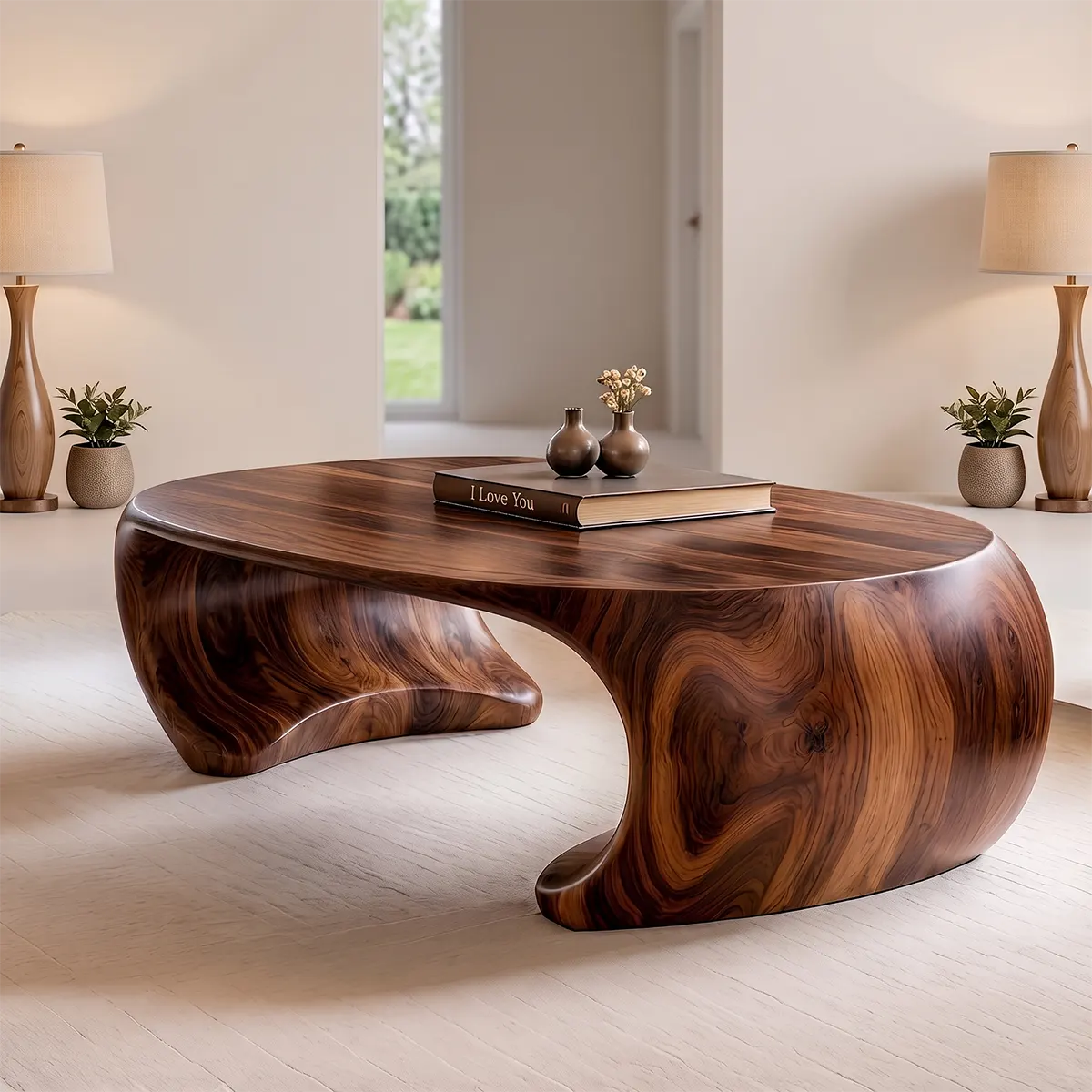 Sculptural Organic Coffee Table with Curved Solid Base | Modern Living Room Center Table TT006-7QSY9AG