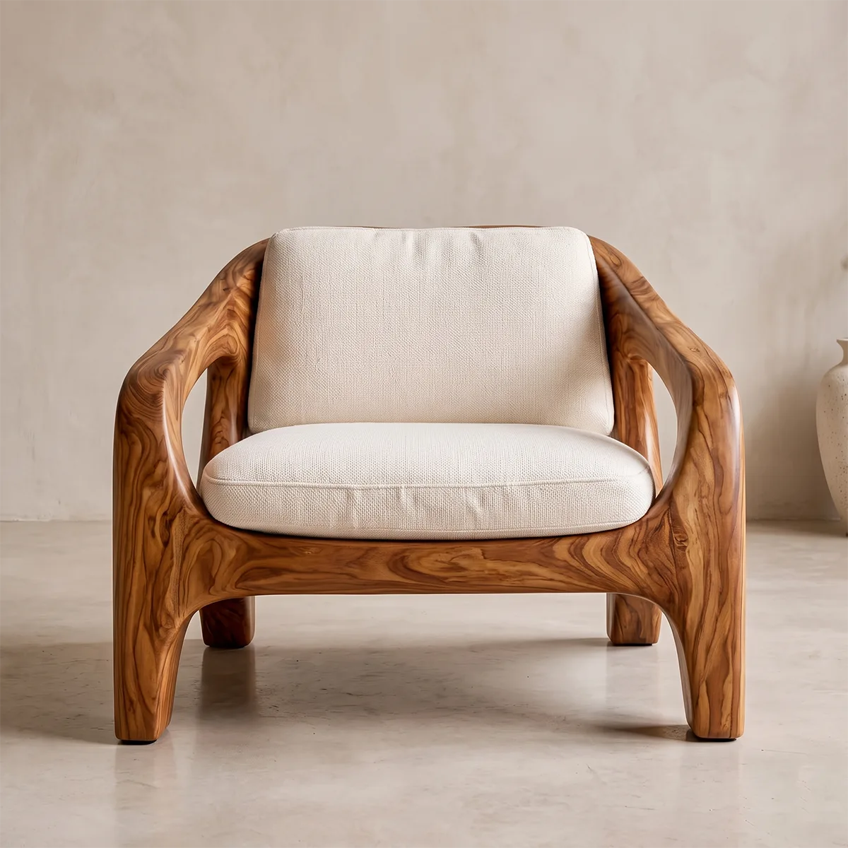 Solid Wood Lounge Chair | Organic Modern Sculptural Wooden Accent Chair TT006-8756