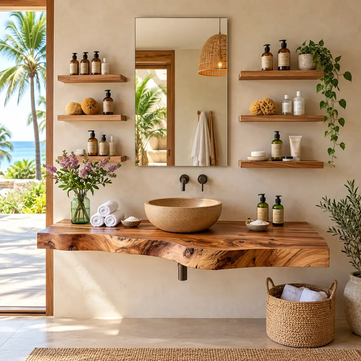 Organic Live Edge Floating Bathroom Vanity | Wall Mounted Vanity Countertop TT006-5NWM9LV
