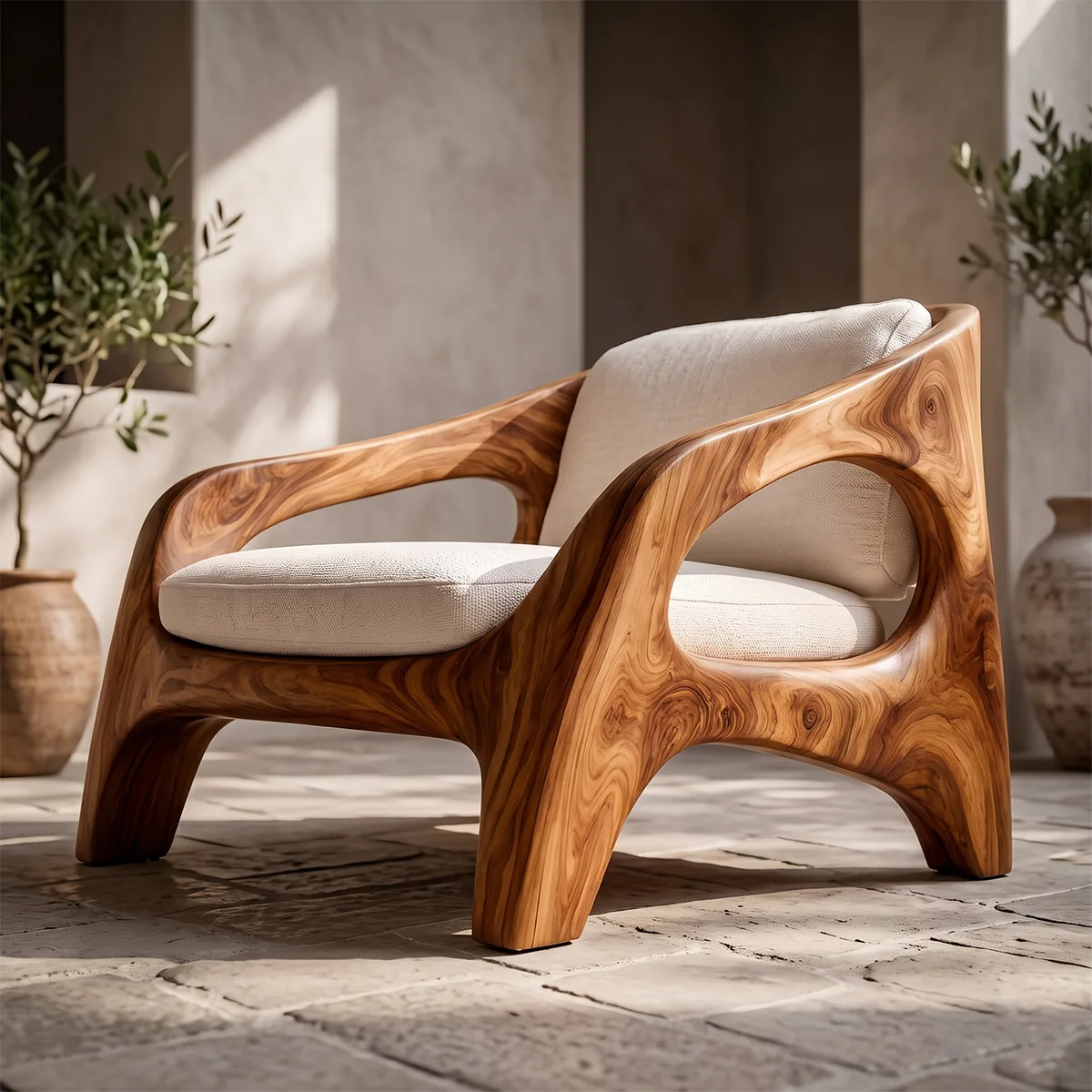Solid Wood Lounge Chair | Organic Modern Sculptural Wooden Accent Chair TT006-8756