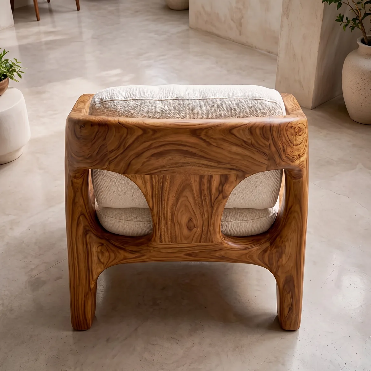 Solid Wood Lounge Chair | Organic Modern Sculptural Wooden Accent Chair TT006-8756