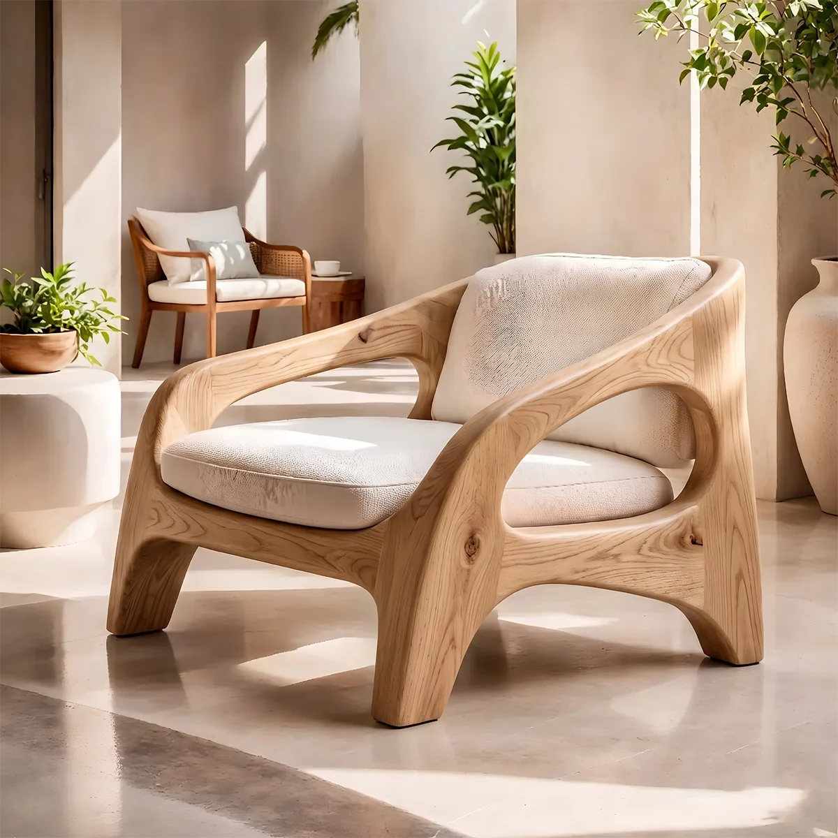 Solid Wood Lounge Chair | Organic Modern Sculptural Wooden Accent Chair TT006-8756