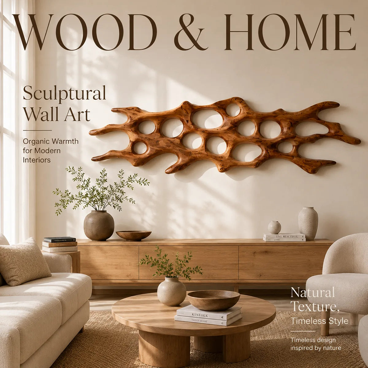 Abstract Organic Wood Wall Art | Modern Sculptural Wooden Wall Decor for Living Room, Bedroom & Office TT006-1213