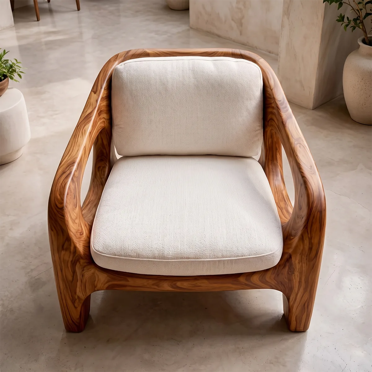 Solid Wood Lounge Chair | Organic Modern Sculptural Wooden Accent Chair TT006-8756