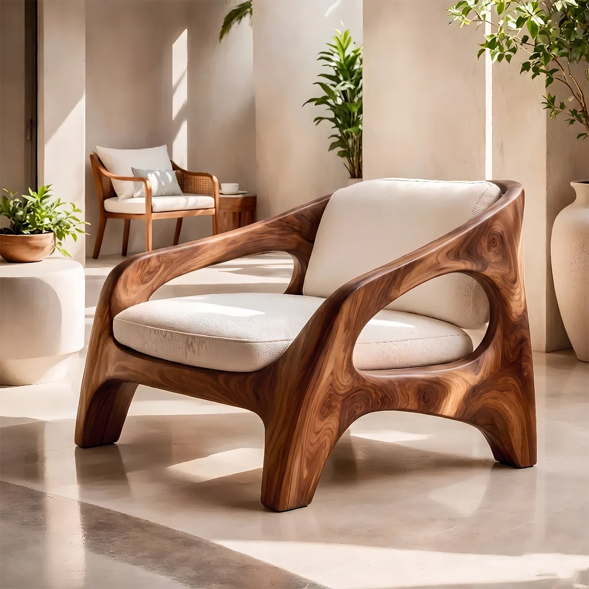 Solid Wood Lounge Chair | Organic Modern Sculptural Wooden Accent Chair TT006-8756