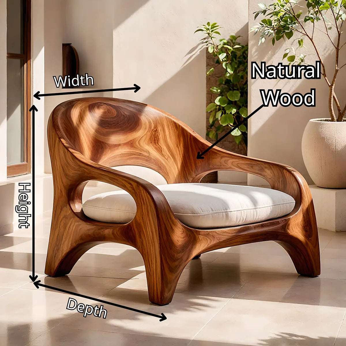Solid Wood Lounge Chair | Sculptural Organic Modern Accent Chair TT006-8283