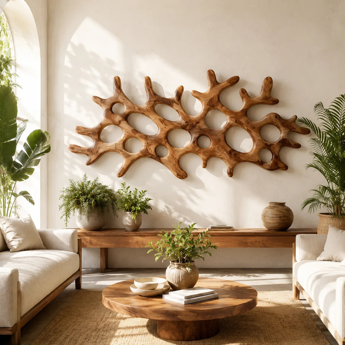 Abstract Organic Wood Wall Art | Modern Coral-Inspired Wooden Wall Decor for Living Room, Entryway & Office TT006-4296