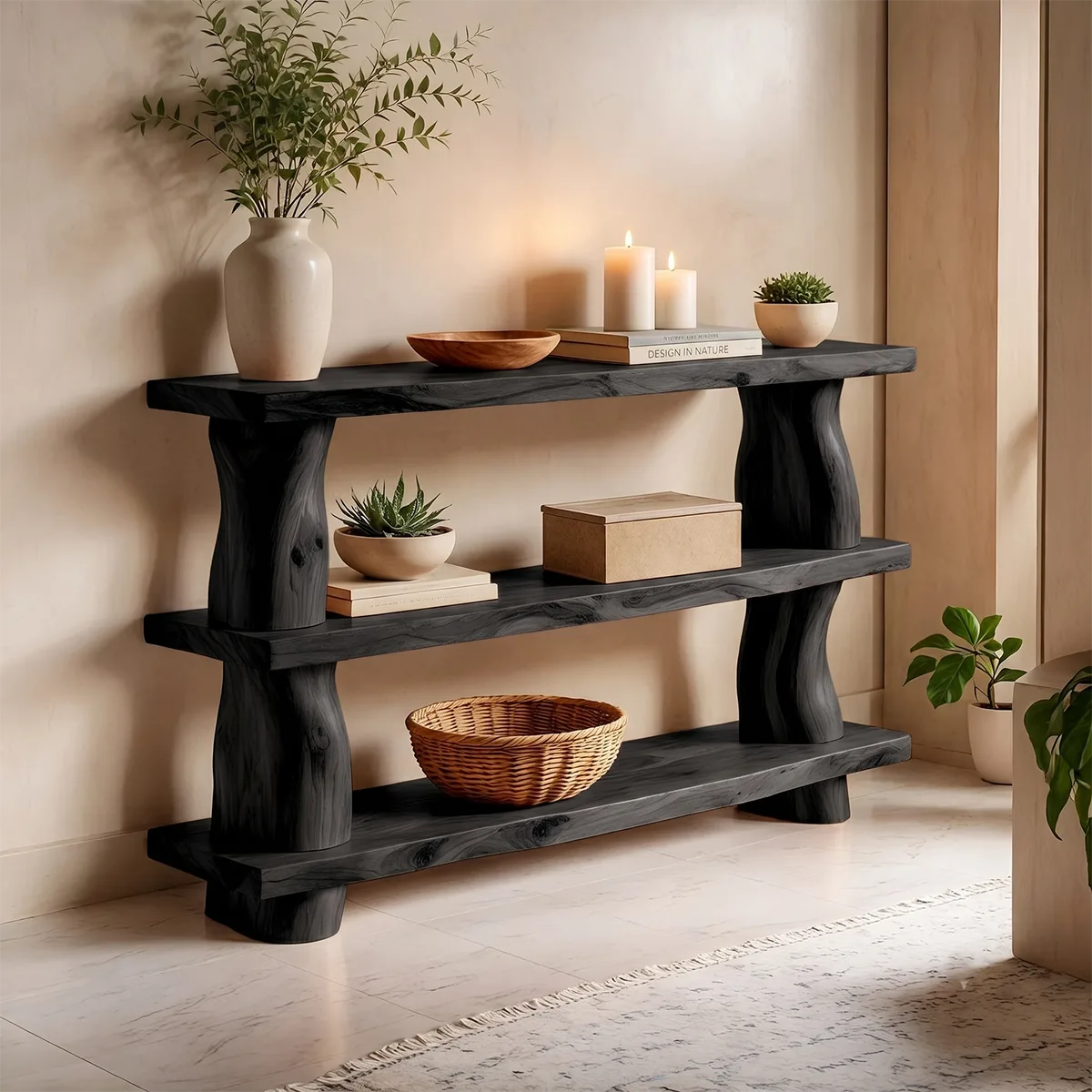 Rustic Solid Wood Console Table with Open Shelves | Farmhouse Entryway Display Table TT006-3252