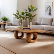 Handcrafted Solid Wood Coffee Table with Sculptural Ring Legs TT006-7638