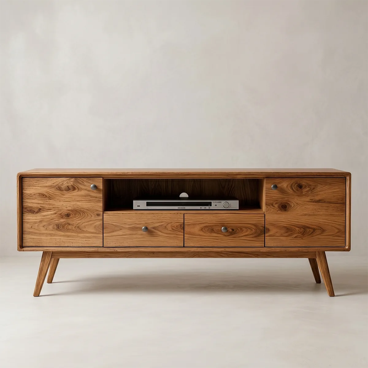 Mid Century Modern Solid Wood TV Stand with Cabinets and Drawers