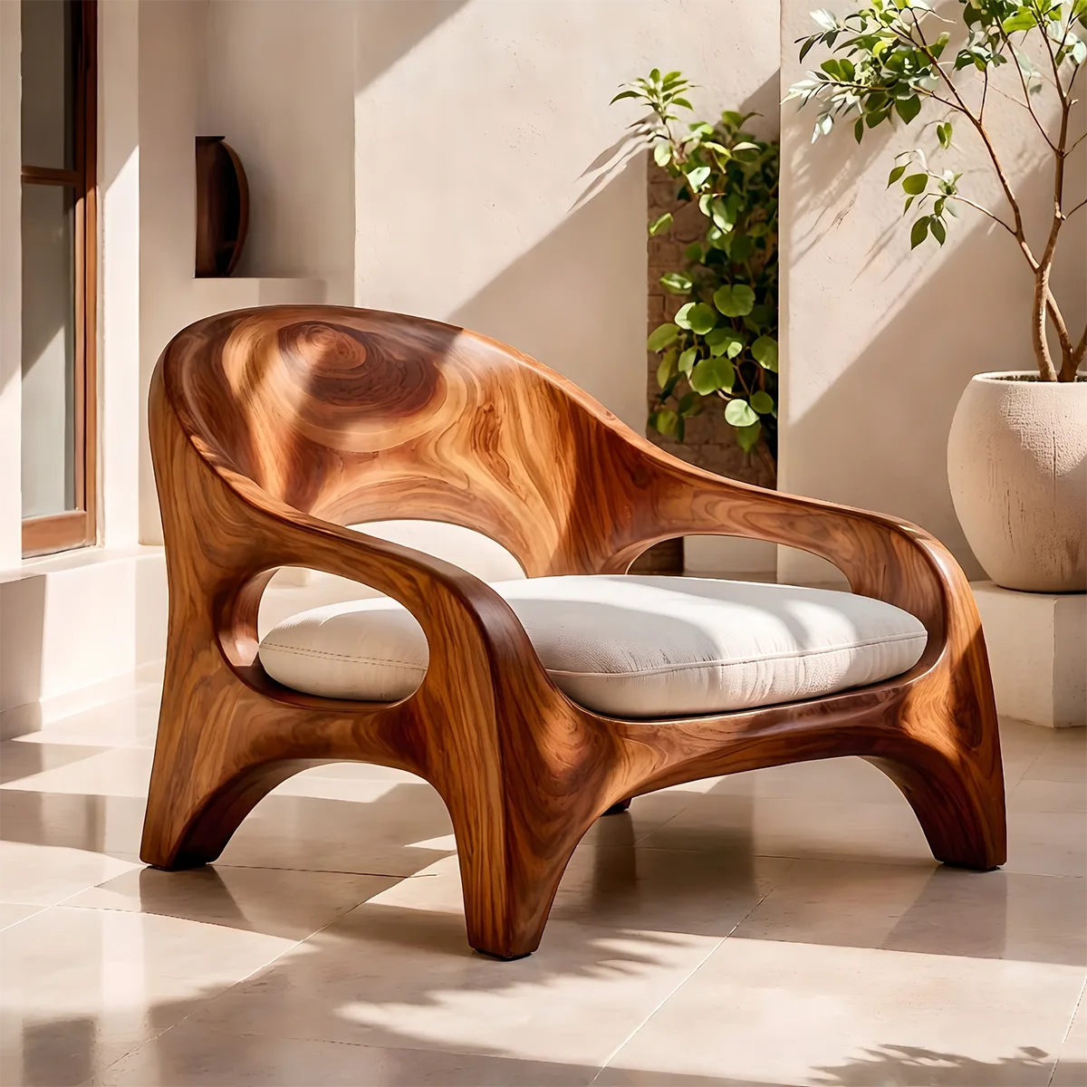 Solid Wood Lounge Chair | Sculptural Organic Modern Accent Chair TT006-8283