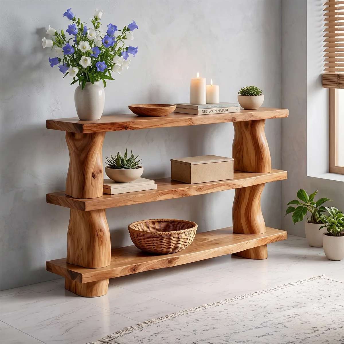 Rustic Solid Wood Console Table with Open Shelves | Farmhouse Entryway Display Table TT006-3252