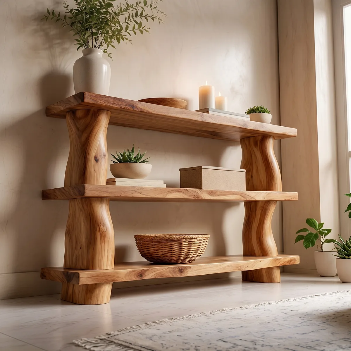 Rustic Solid Wood Console Table with Open Shelves | Farmhouse Entryway Display Table TT006-3252