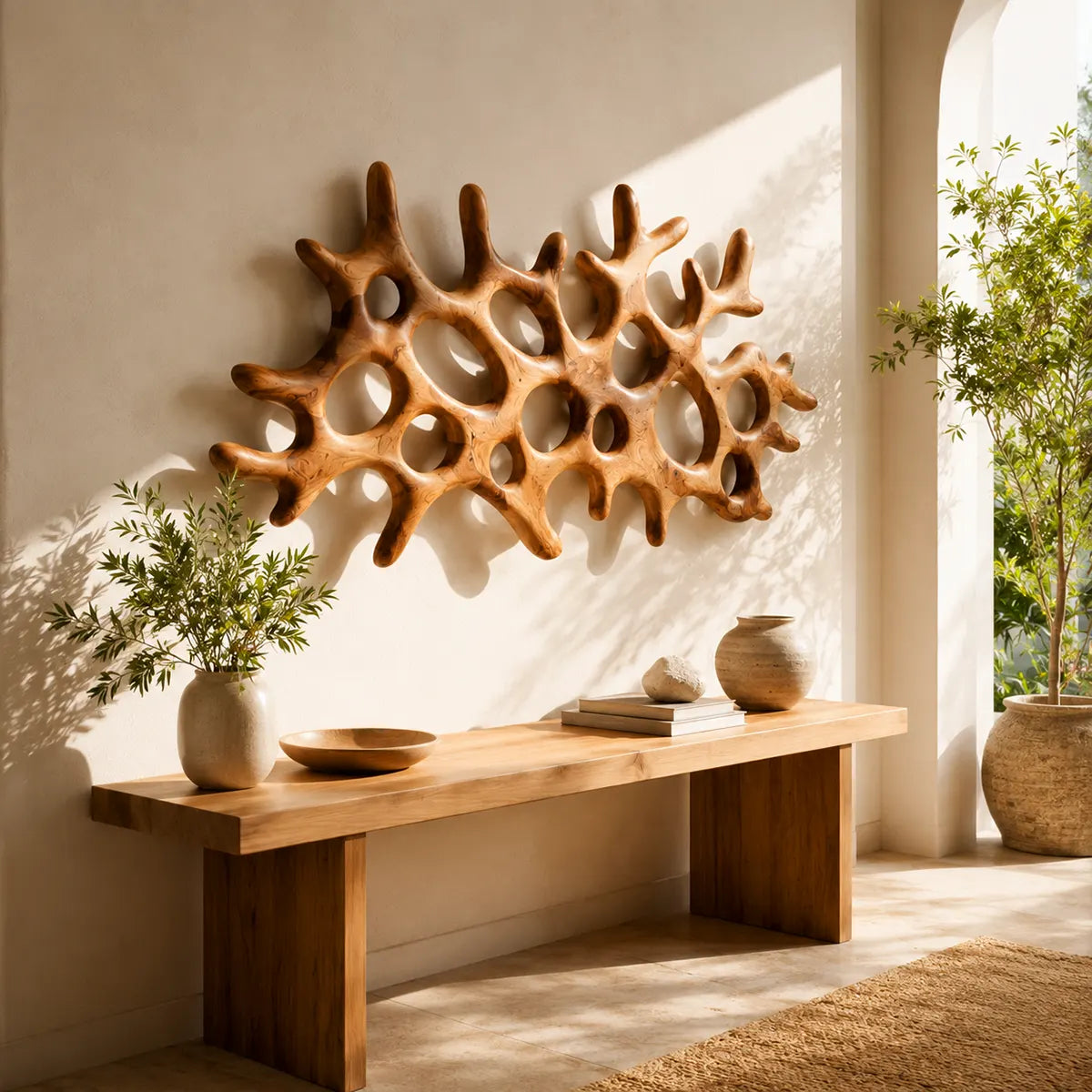 Abstract Organic Wood Wall Art | Modern Coral-Inspired Wooden Wall Decor for Living Room, Entryway & Office TT006-4296