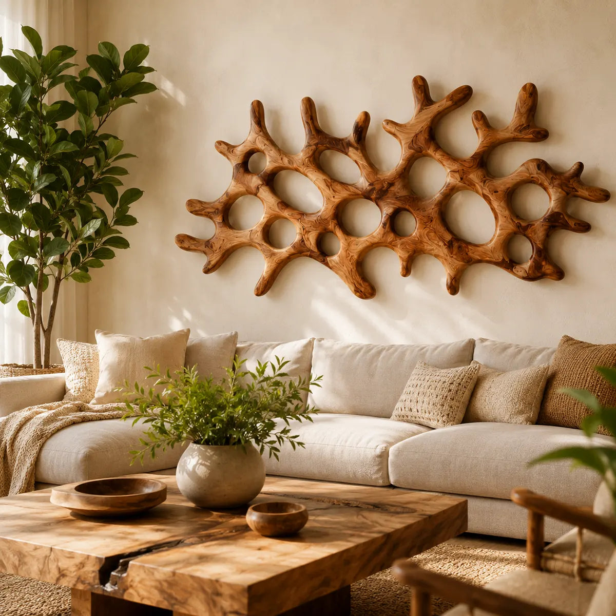 Abstract Organic Wood Wall Art | Modern Coral-Inspired Wooden Wall Decor for Living Room, Entryway & Office TT006-4296