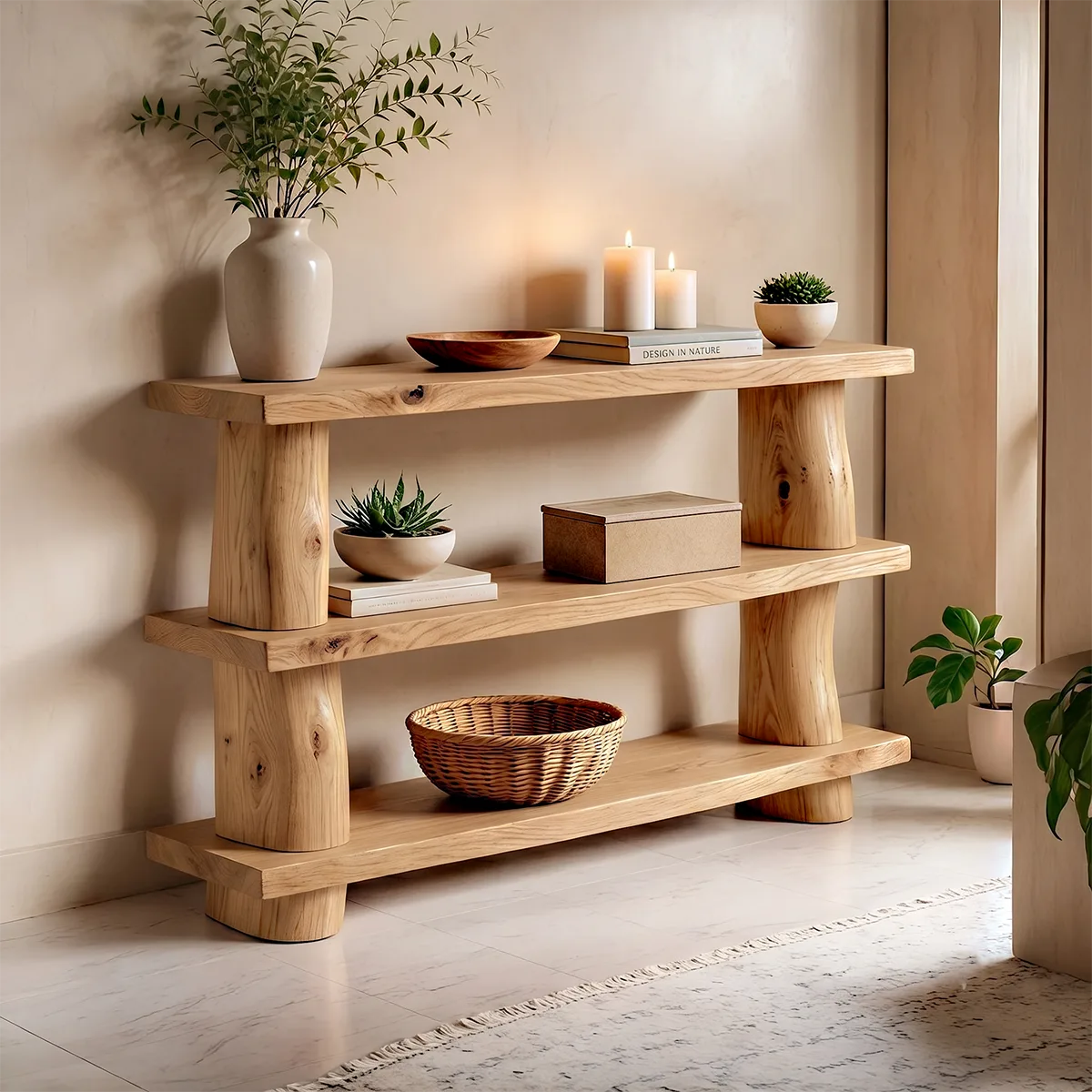 Rustic Solid Wood Console Table with Open Shelves | Farmhouse Entryway Display Table TT006-3252