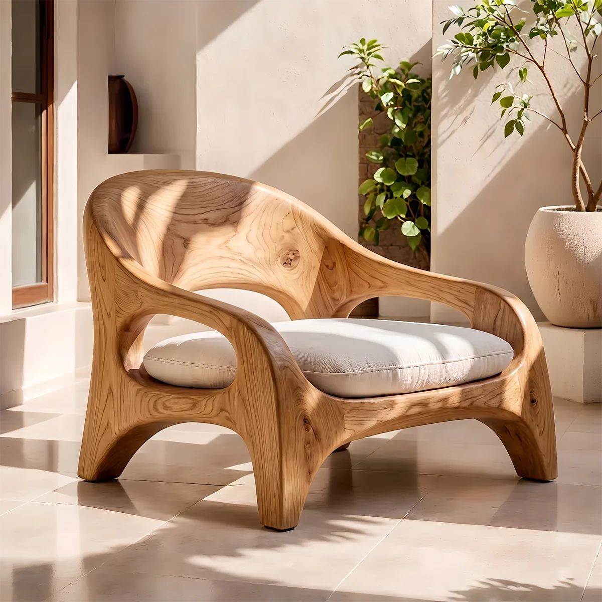 Solid Wood Lounge Chair | Sculptural Organic Modern Accent Chair TT006-8283