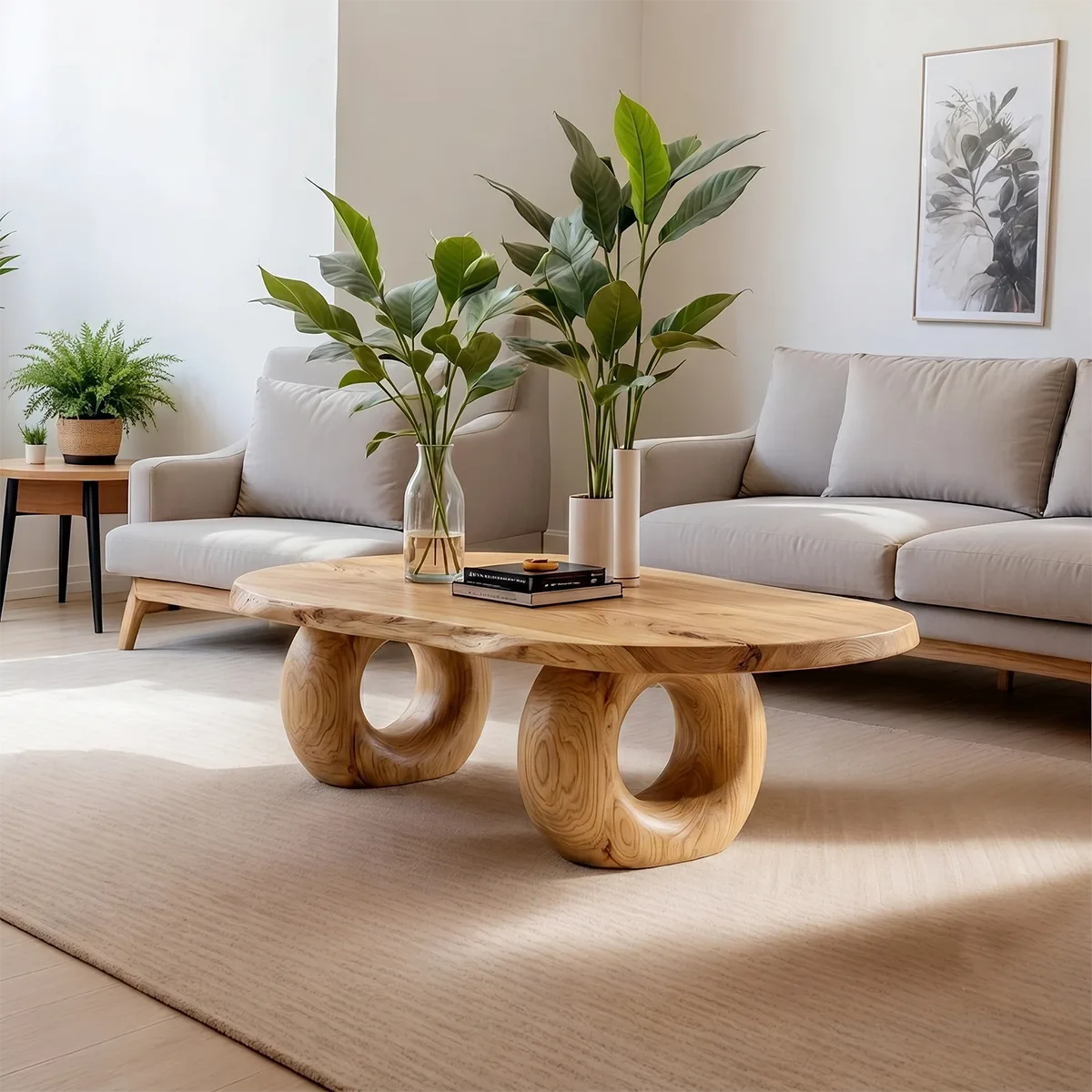 Handcrafted Solid Wood Coffee Table with Sculptural Ring Legs TT006-7638