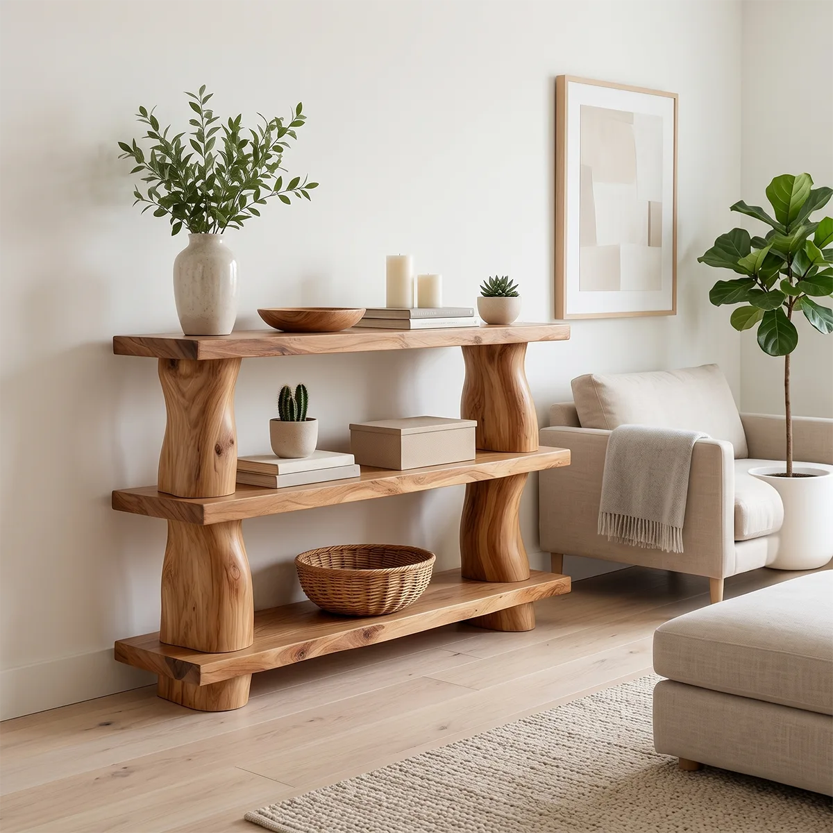 Rustic Solid Wood Console Table with Open Shelves | Farmhouse Entryway Display Table TT006-3252