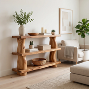 Rustic Solid Wood Console Table with Open Shelves | Farmhouse Entryway Display Table TT006-3252
