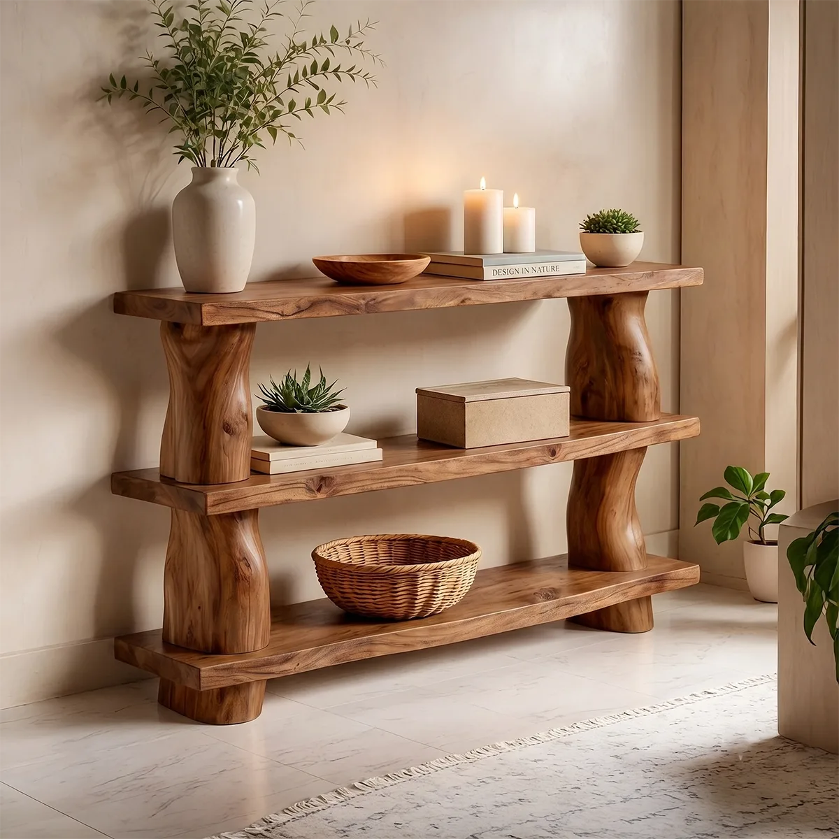 Rustic Solid Wood Console Table with Open Shelves | Farmhouse Entryway Display Table TT006-3252