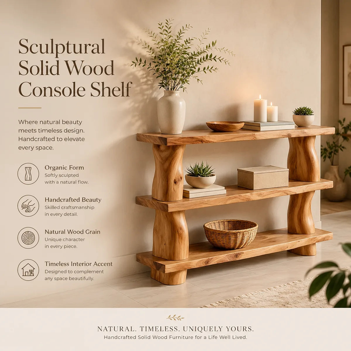 Rustic Solid Wood Console Table with Open Shelves | Farmhouse Entryway Display Table TT006-3252