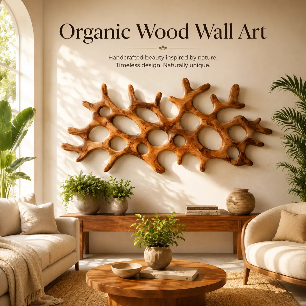 Abstract Organic Wood Wall Art | Modern Coral-Inspired Wooden Wall Decor for Living Room, Entryway & Office TT006-4296