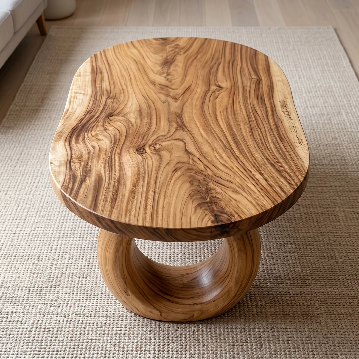 Handcrafted Solid Wood Coffee Table with Sculptural Ring Legs TT006-7638