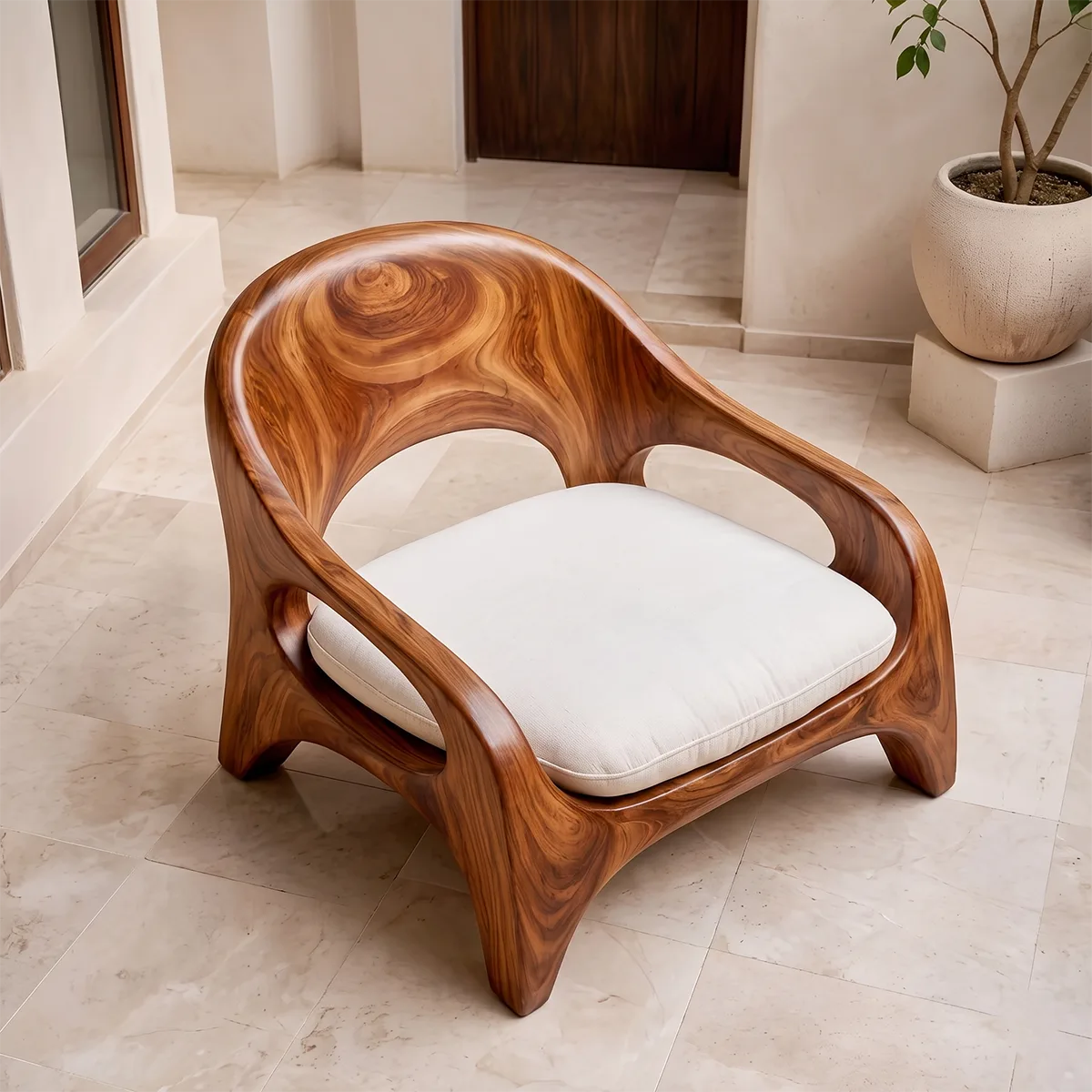 Solid Wood Lounge Chair | Sculptural Organic Modern Accent Chair TT006-8283
