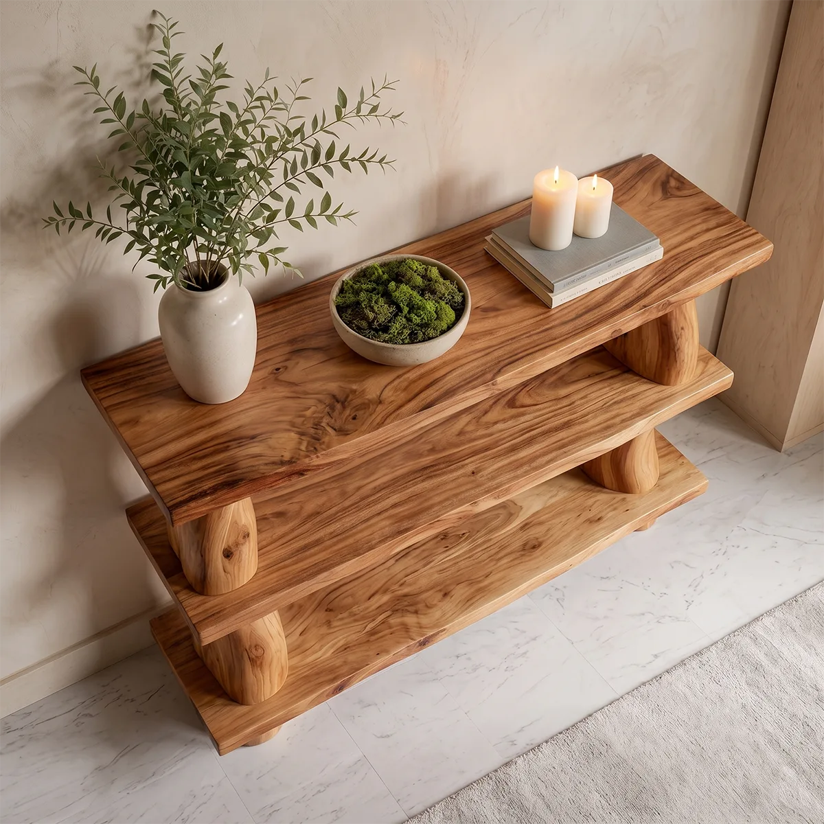 Rustic Solid Wood Console Table with Open Shelves | Farmhouse Entryway Display Table TT006-3252