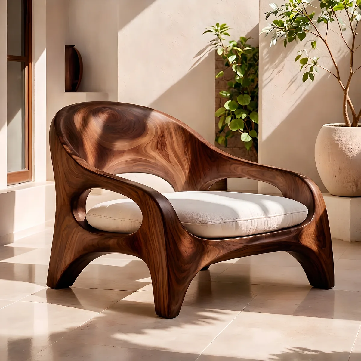 Solid Wood Lounge Chair | Sculptural Organic Modern Accent Chair TT006-8283