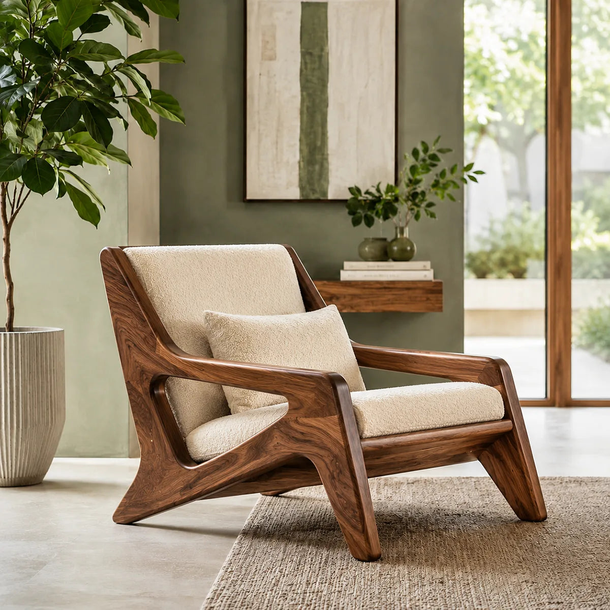 Solid Wood Lounge Chair | Mid Century Modern Wooden Accent Chair TT006-3803