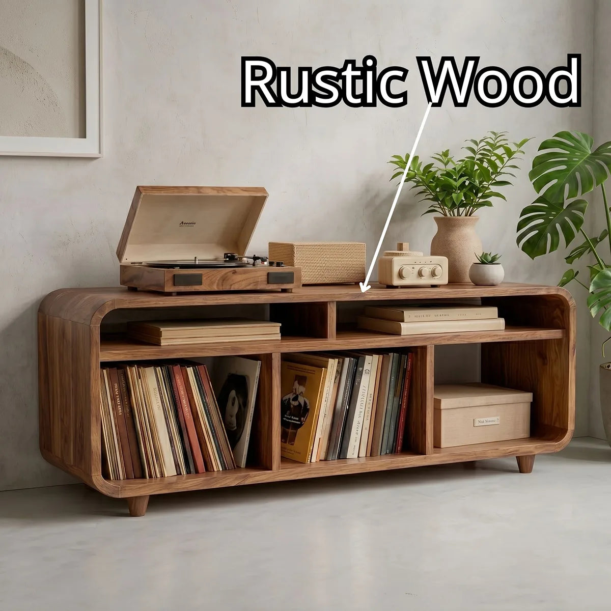 Handcrafted Solid Wood Record Player Media Console With Vinyl Storage Home Decor