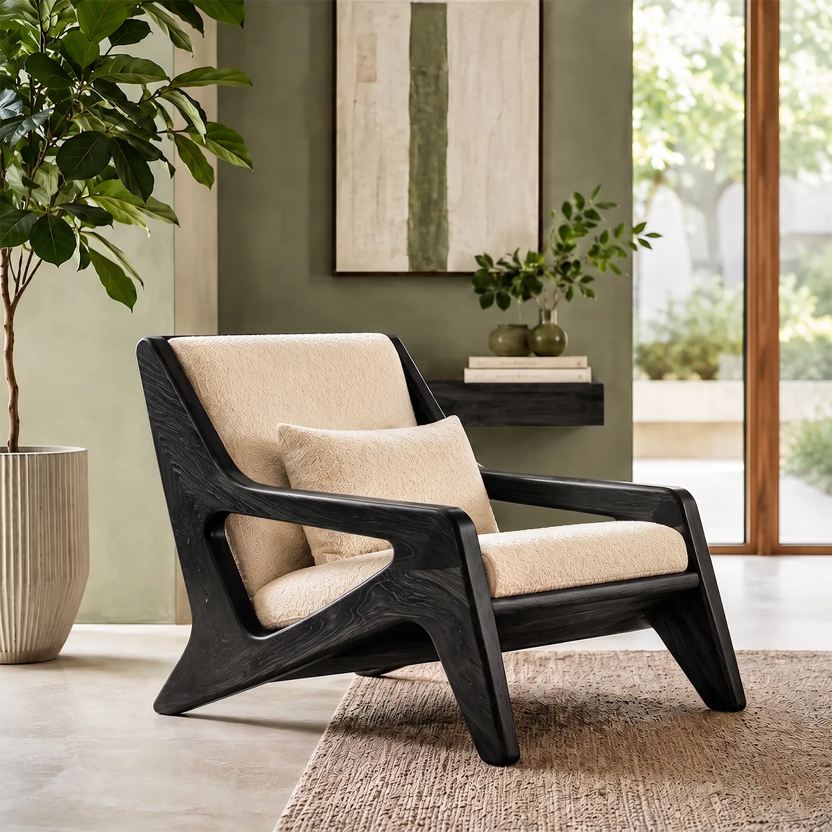 Solid Wood Lounge Chair | Mid Century Modern Wooden Accent Chair TT006-3803