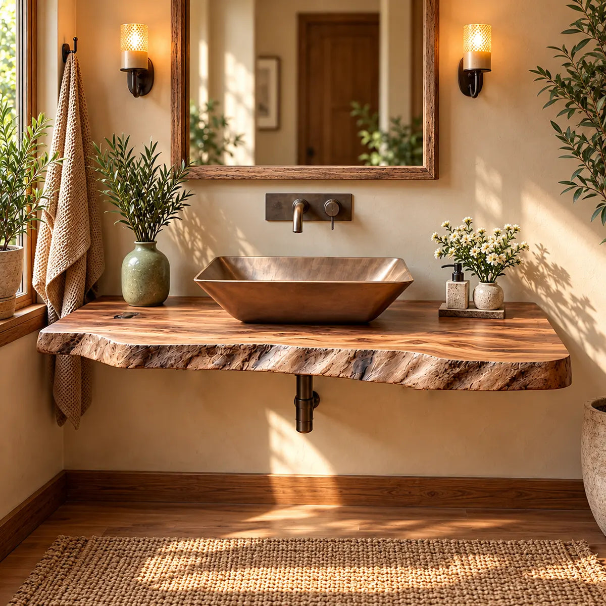Live Edge Floating Bathroom Vanity | Thick Wall Mounted Organic Vanity Countertop TT006-7IUU6QL