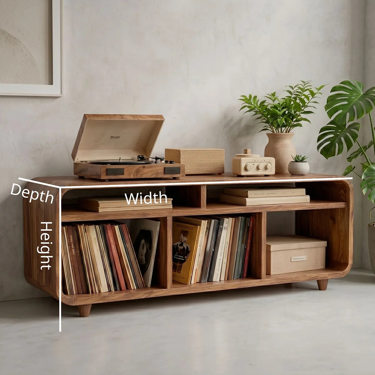 Handcrafted Solid Wood Record Player Media Console With Vinyl Storage Home Decor
