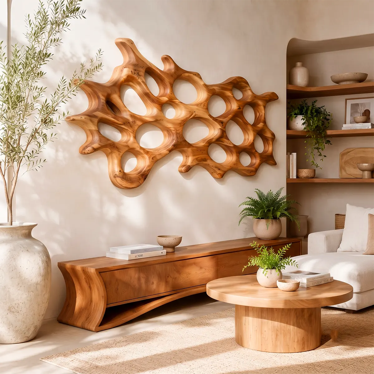 Abstract Organic Wood Wall Art | Modern Coral-Inspired Wooden Wall Decor for Living Room, Bedroom & Entryway TT006-3634