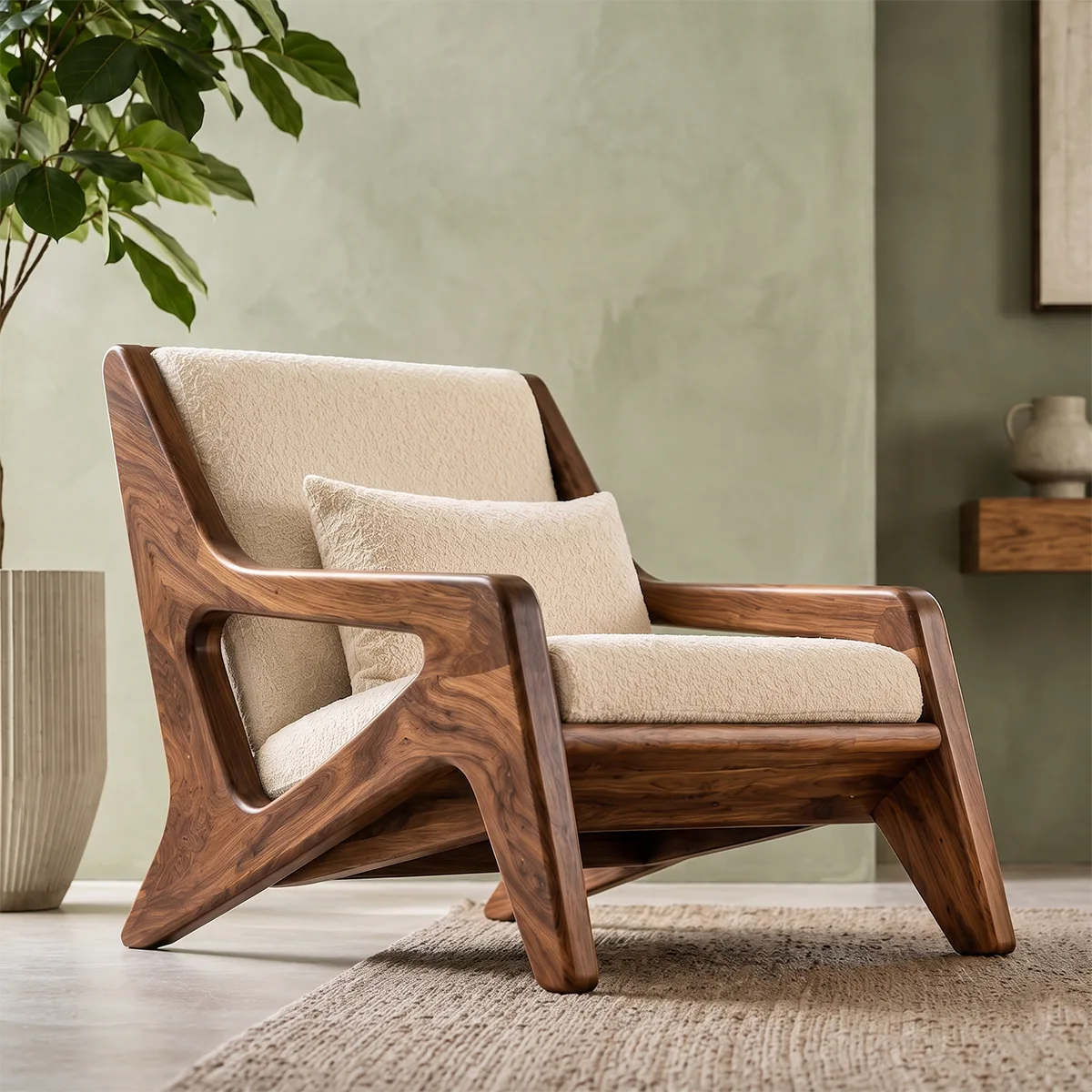Solid Wood Lounge Chair | Mid Century Modern Wooden Accent Chair TT006-3803